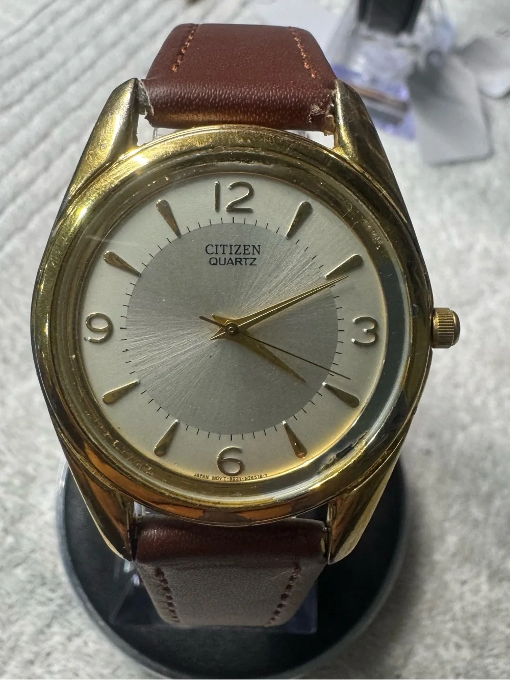 Citizen Gold-Tone Case Watch with Brown Leather Strap